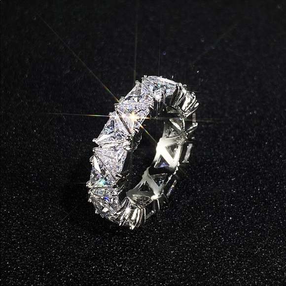 New 925 Silver Triangle Diamond Eternity Ring - Picture 2 of 5